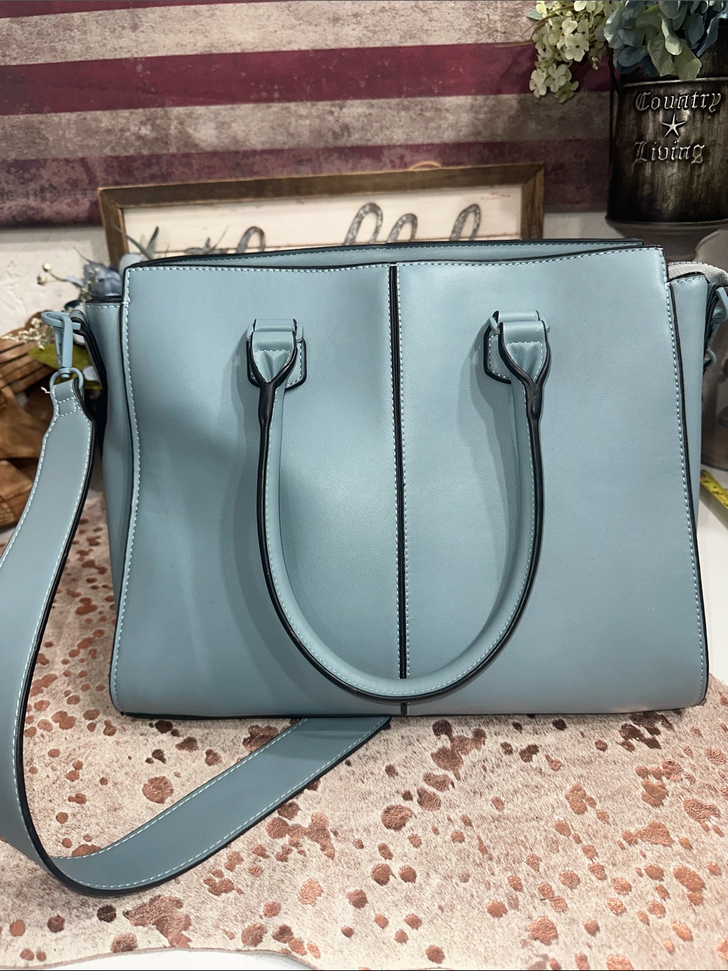 His Sleek Light Blue Structured Tote With Convertible Strap — image 2 of 8